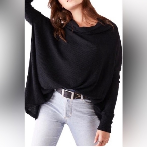 Free People Juicy Long Sleeve Top in Black Size L NWT